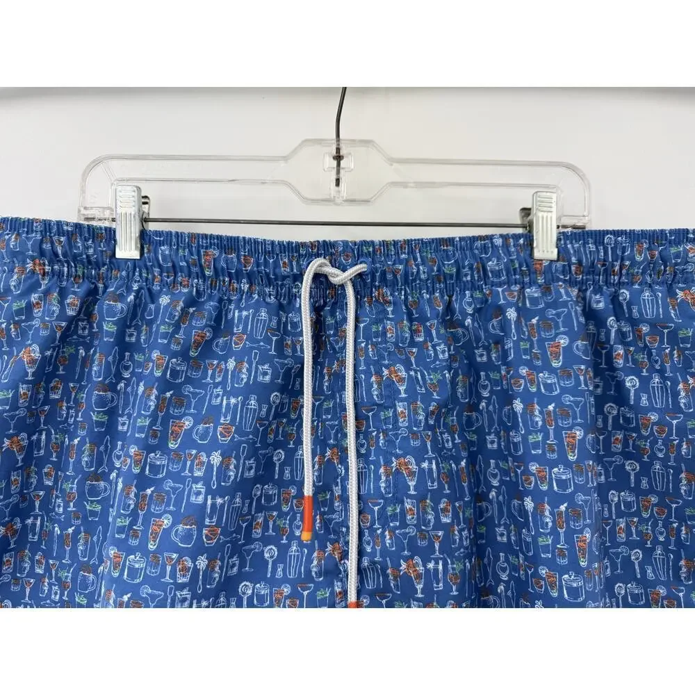 Tommy Bahama Men's Multi Blue White & Orange Beverage Print Swim Trunks Sz XXL